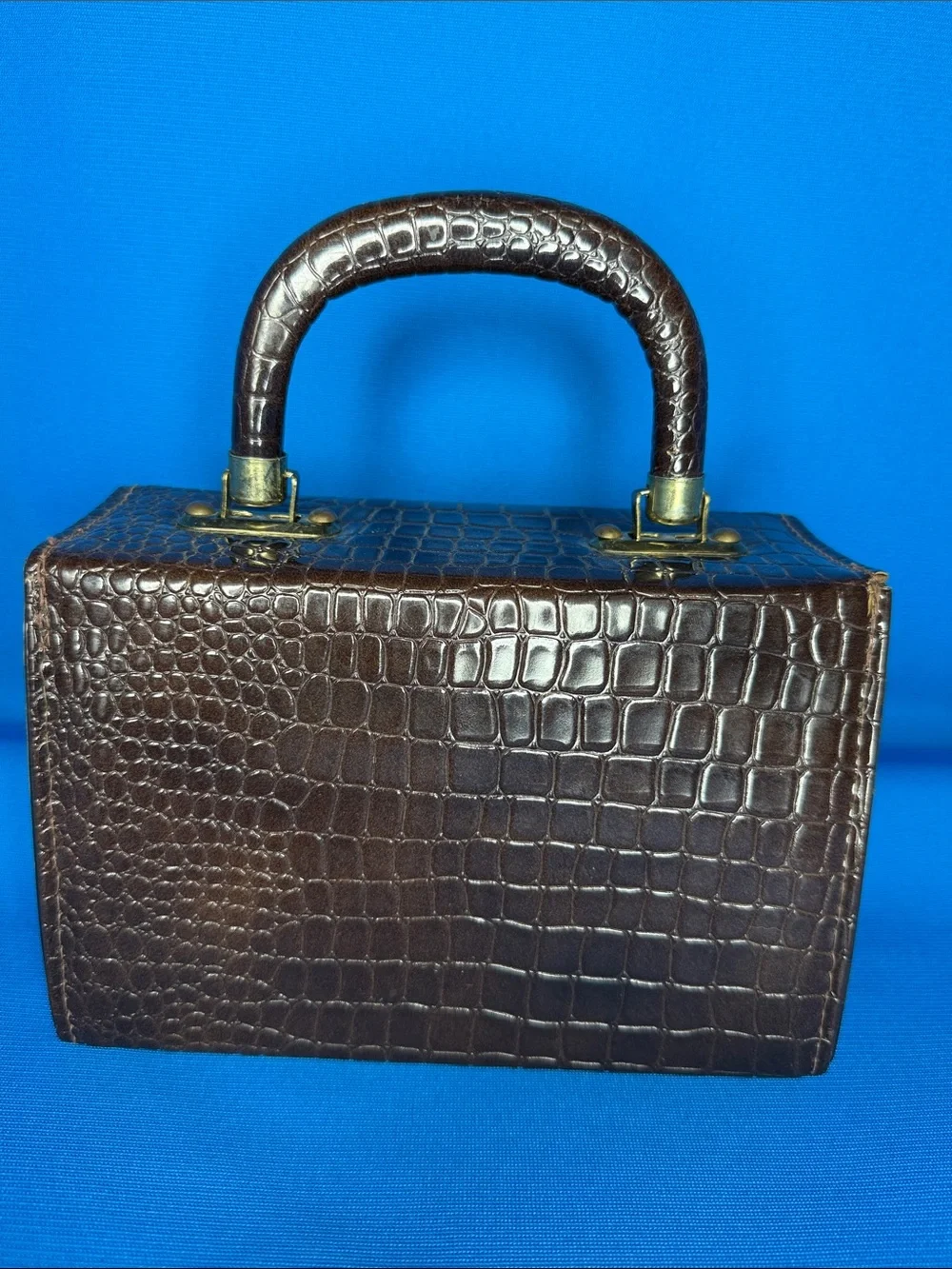 VINTAGE JACLYN USA CROCODILE ALLIGATOR TYPE TOP HANDLE BOX HANDBAG 1960'S 1970'S